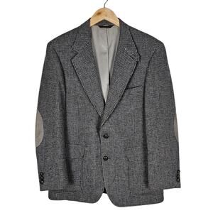 VTG Mens shop wool tweed blazer size 40R blue suede elbow pads